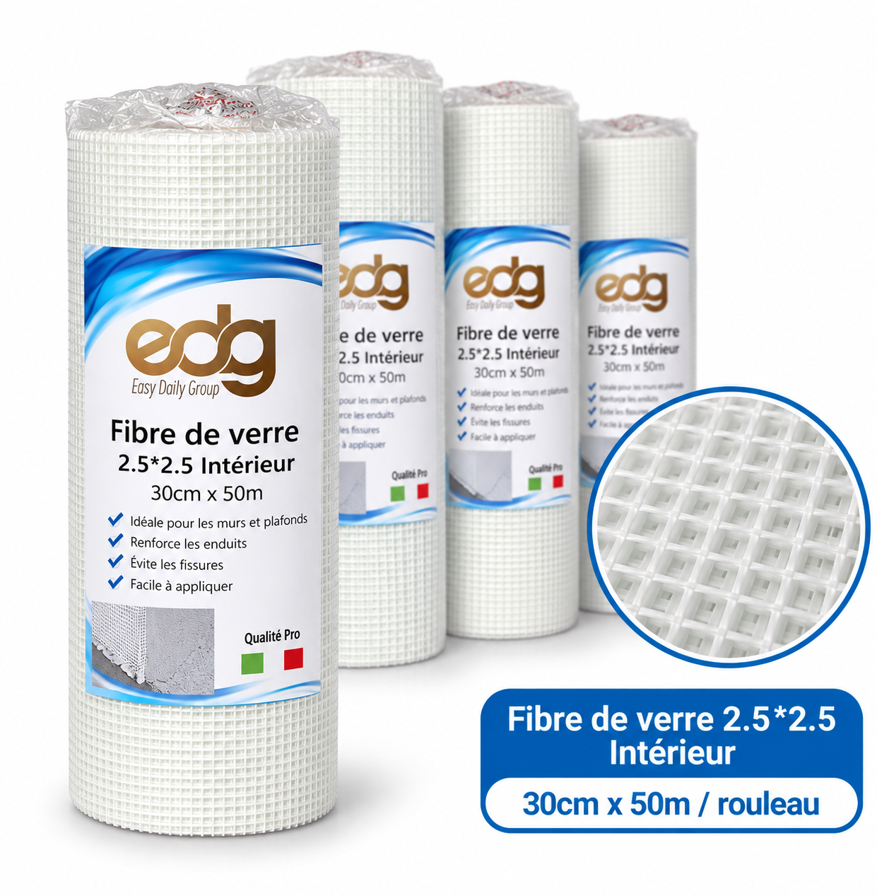 Fibre de verre 2.5*2.5 intérieur 30cmx50/rouleau