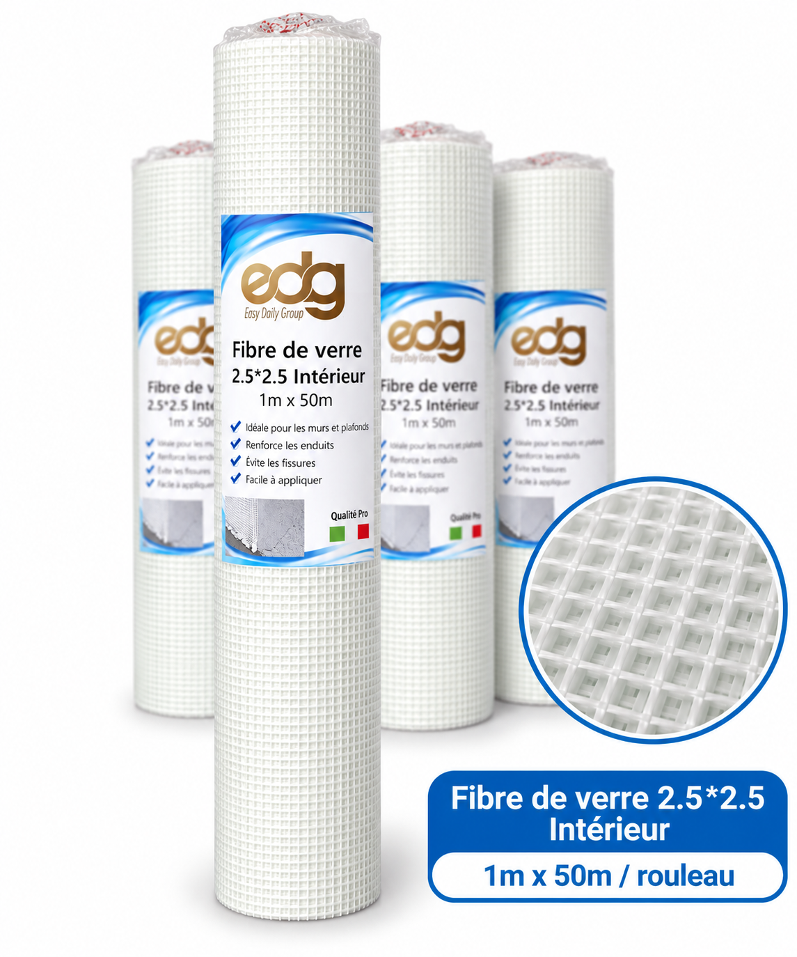 Fibre de verre 2.5*2.5 intérieur 1mx50/rouleau